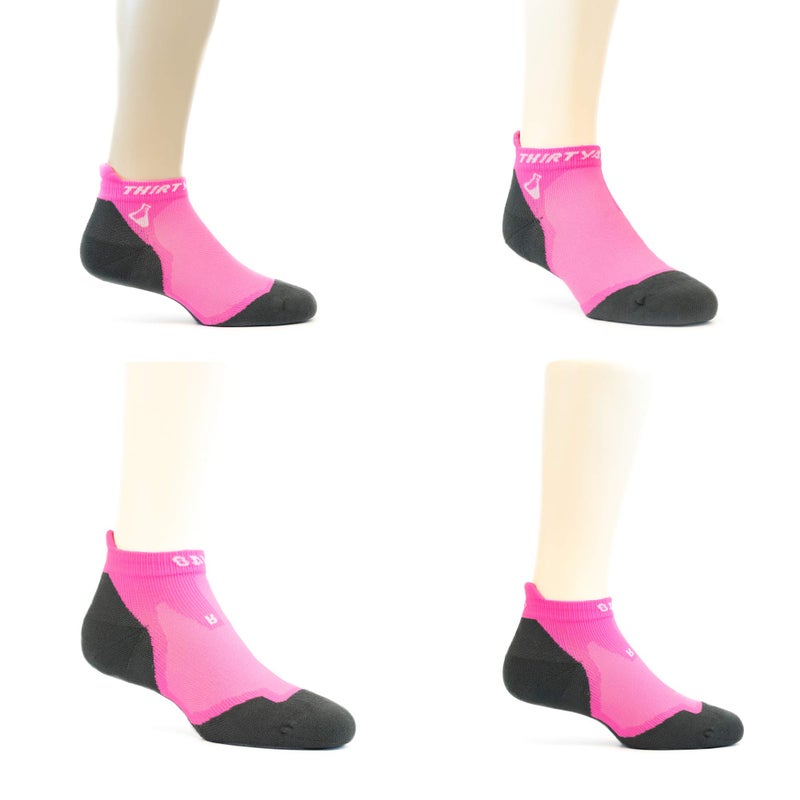 Thirty48 Ultralight Athletic Running Socks for Men and Women with Seamless Toe, Moisture Wicking, Cushion Padding (Medium - Women 7-8.5 // Men 8-9.5, [3 Pairs] Pink/Gray) - Image 3